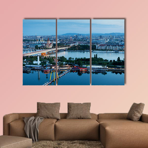 Vienna, aerial view at night multi panel canvas wall art