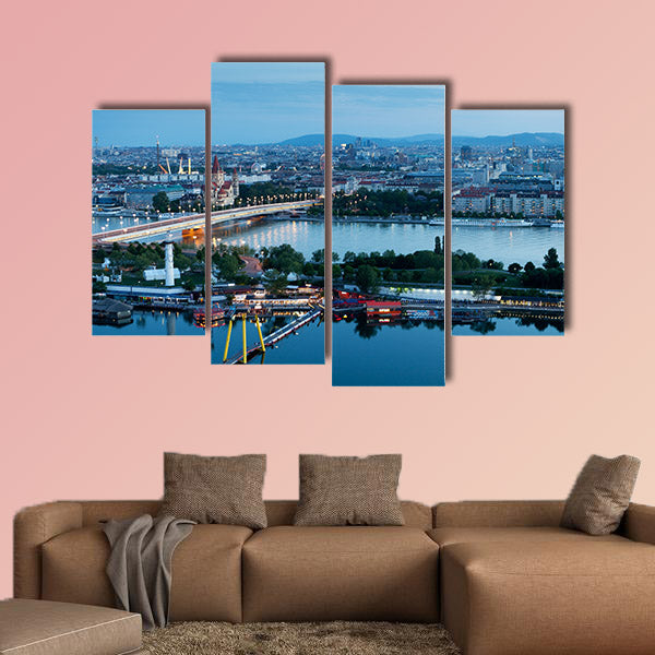 Vienna, aerial view at night multi panel canvas wall art