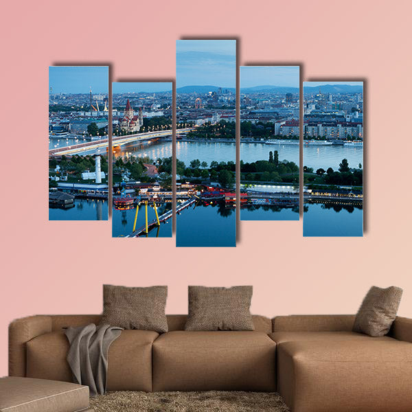 Vienna, aerial view at night multi panel canvas wall art