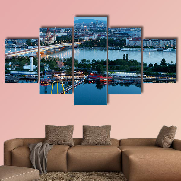 Vienna, aerial view at night multi panel canvas wall art