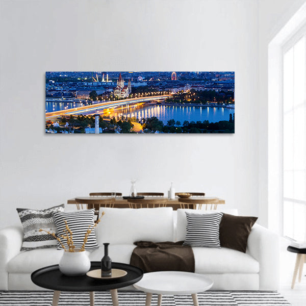 Vienna, aerial view at night panoramic canvas wall art