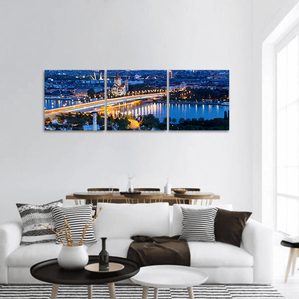 Vienna, aerial view at night panoramic canvas wall art