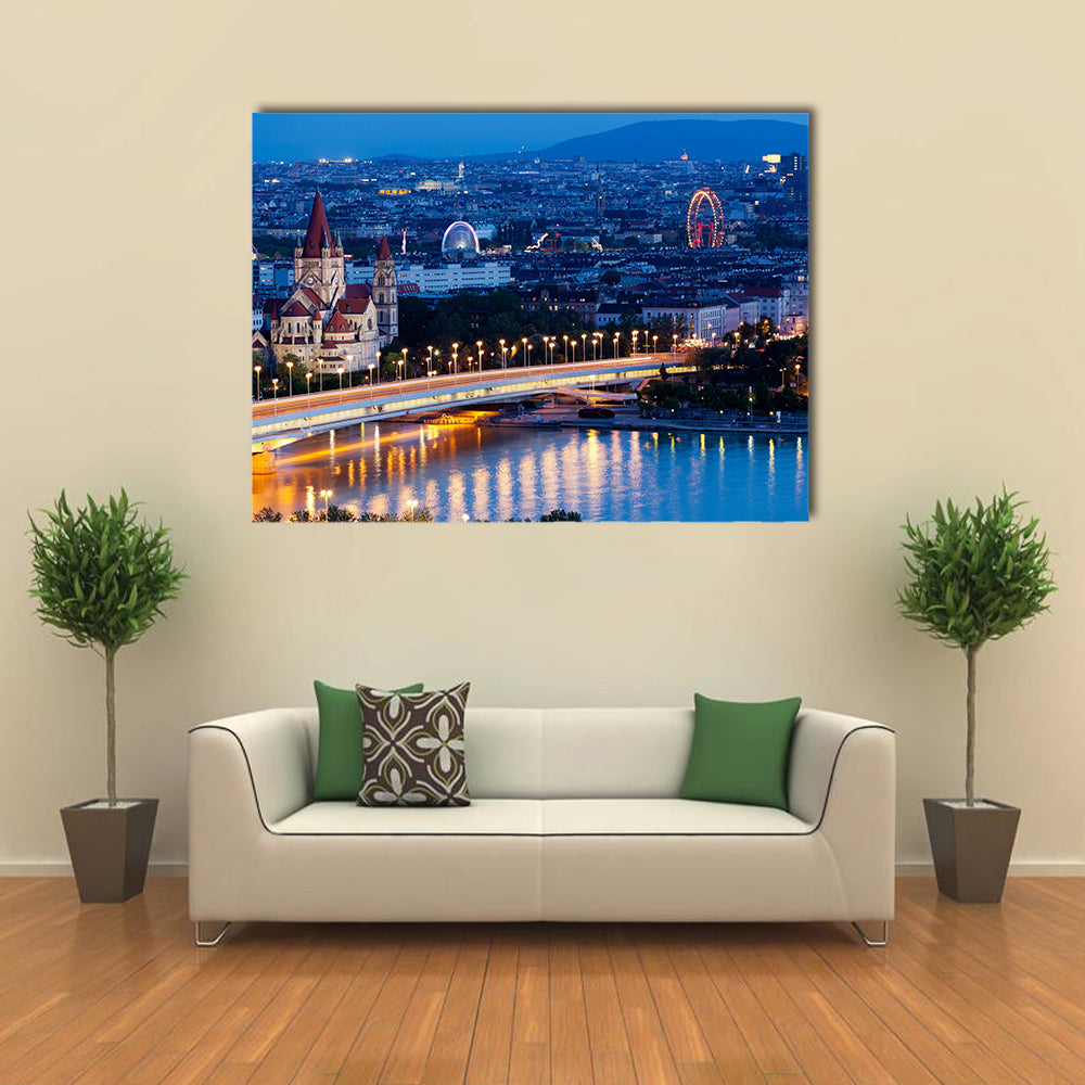 Vienna, aerial view at night Multi panel canvas wall art