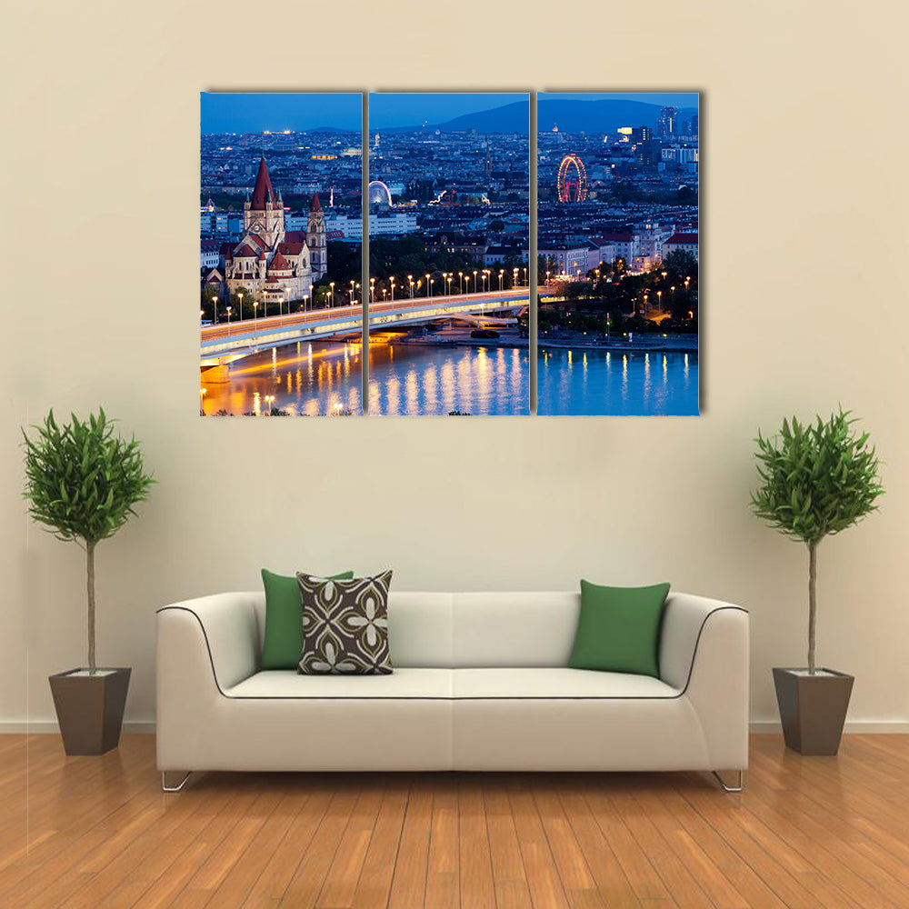 Vienna, aerial view at night Multi panel canvas wall art