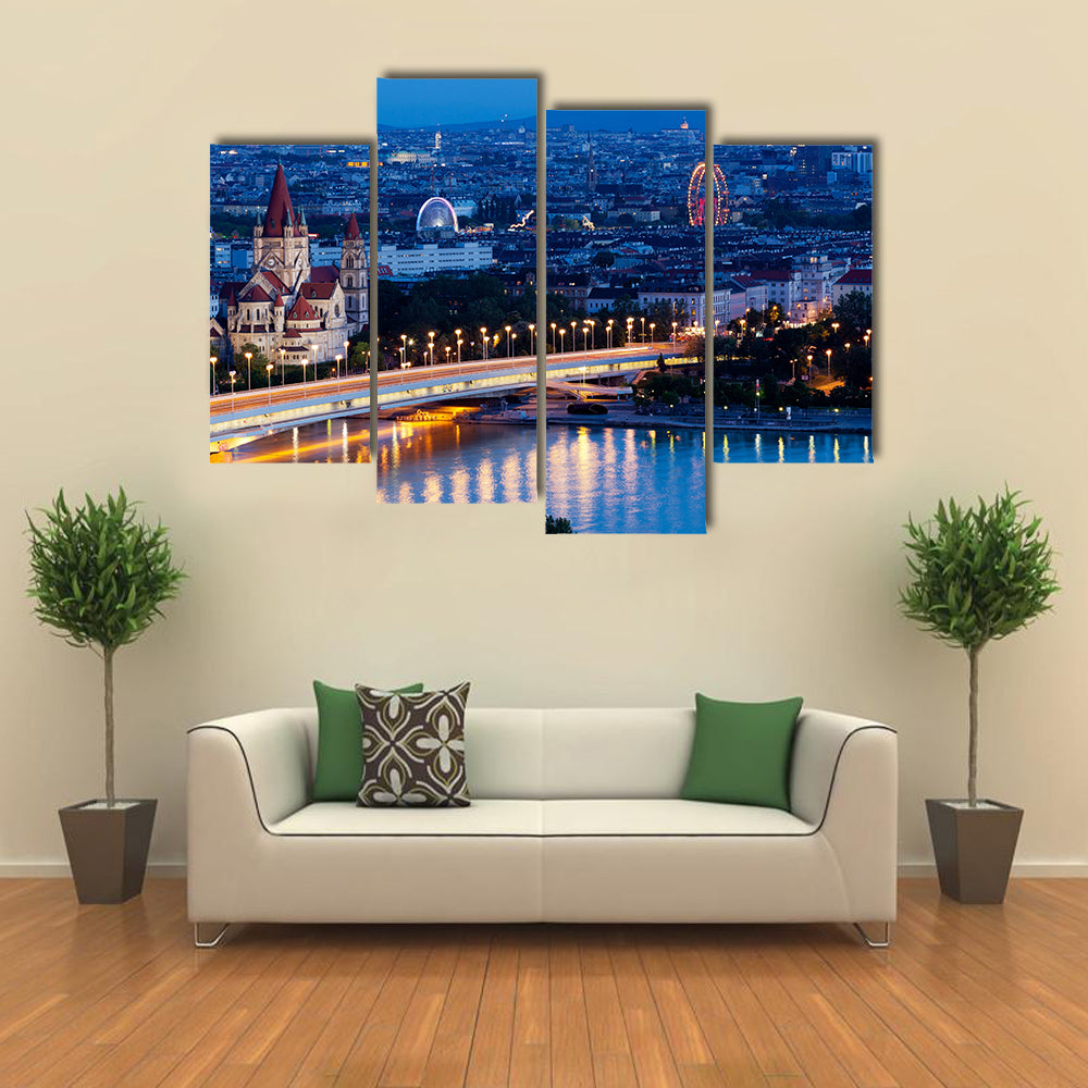 Vienna, aerial view at night Multi panel canvas wall art