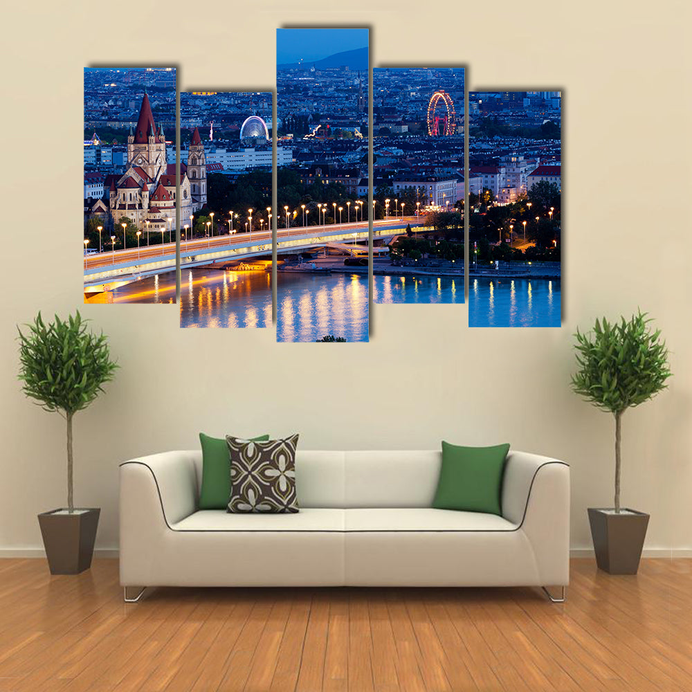 Vienna, aerial view at night Multi panel canvas wall art