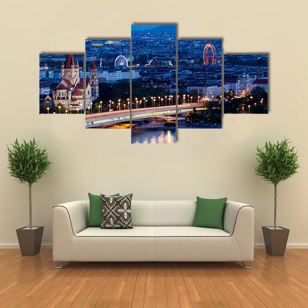 Vienna, aerial view at night Multi panel canvas wall art