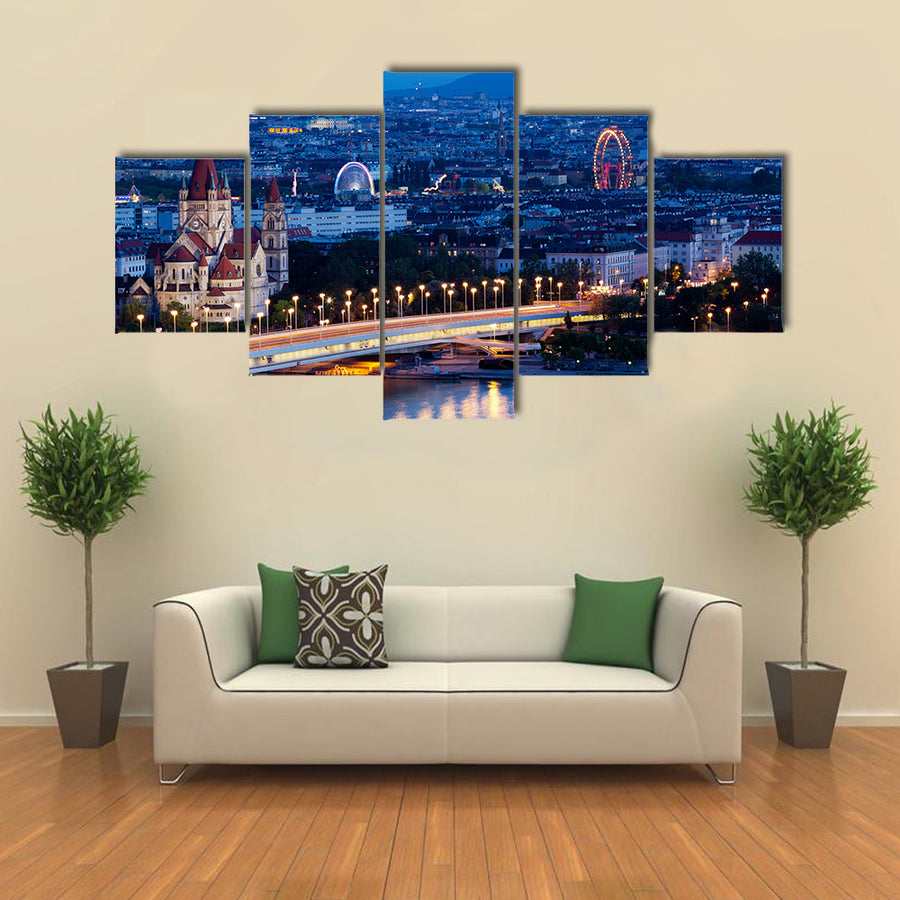 Vienna, aerial view at night Multi panel canvas wall art