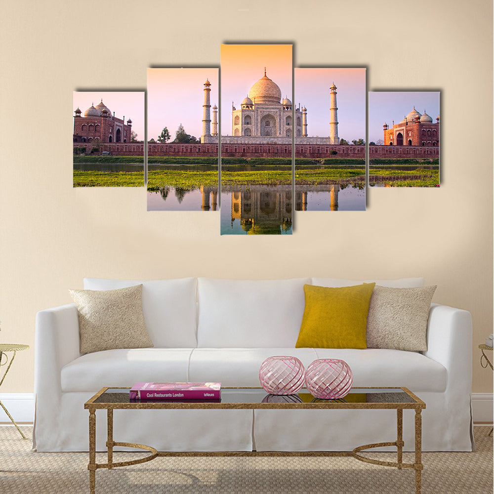 Taj mahal with tricolor Multi panel canvas wall art
