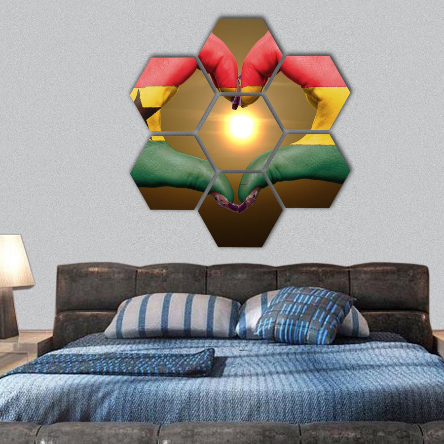 Tourist made gesture by Ghana flag hexagonal canvas wall art
