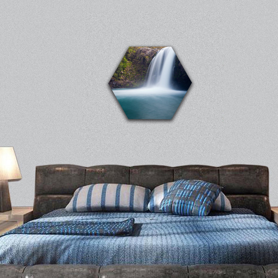 Mt Ruapehu forms Tawhai water Falls in Tongariro hexagonal canvas wall art