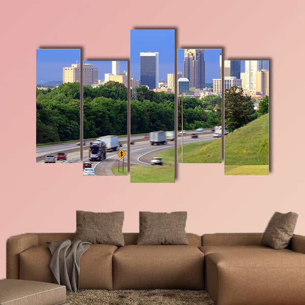 Skyline of Birmingham, Alabama from above Interstate 65 multi panel canvas wall art
