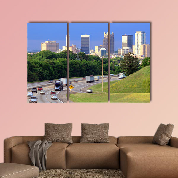 Skyline of Birmingham, Alabama from above Interstate 65 multi panel canvas wall art
