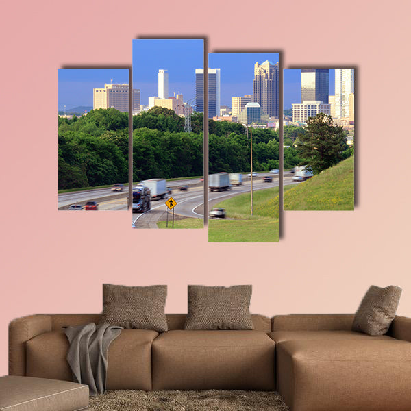 Skyline of Birmingham, Alabama from above Interstate 65 multi panel canvas wall art