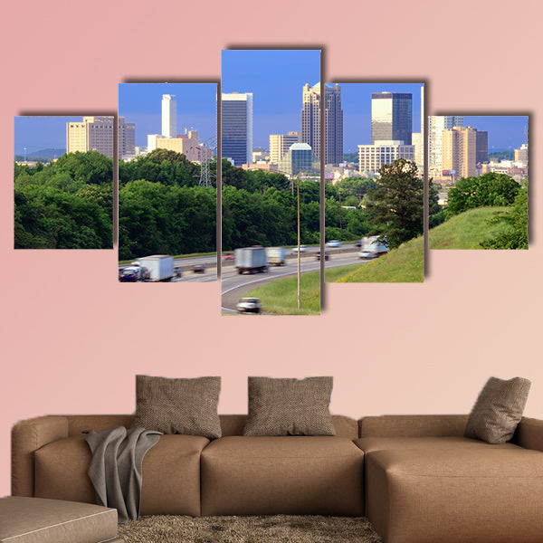 Skyline of Birmingham, Alabama from above Interstate 65 multi panel canvas wall art