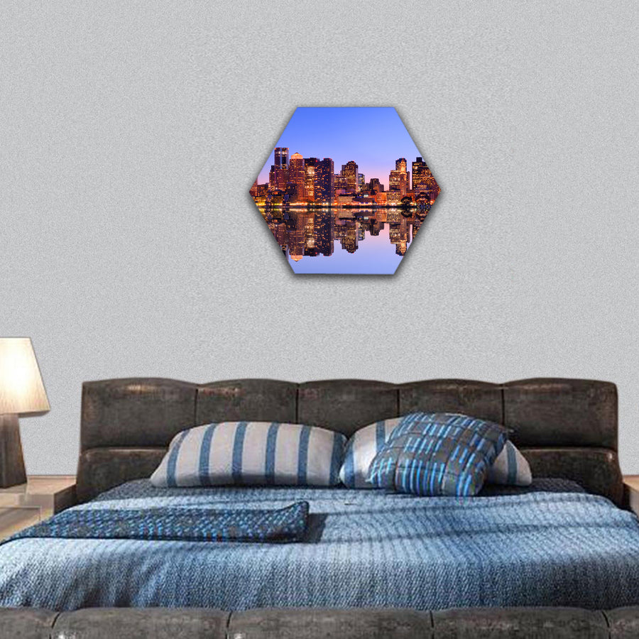 District of Boston, Massachusetts across Boston Harbor hexagonal canvas wall art