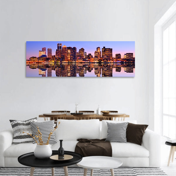 Financial District of Boston, Massachusetts, Boston Harbor panoramic canvas wall art