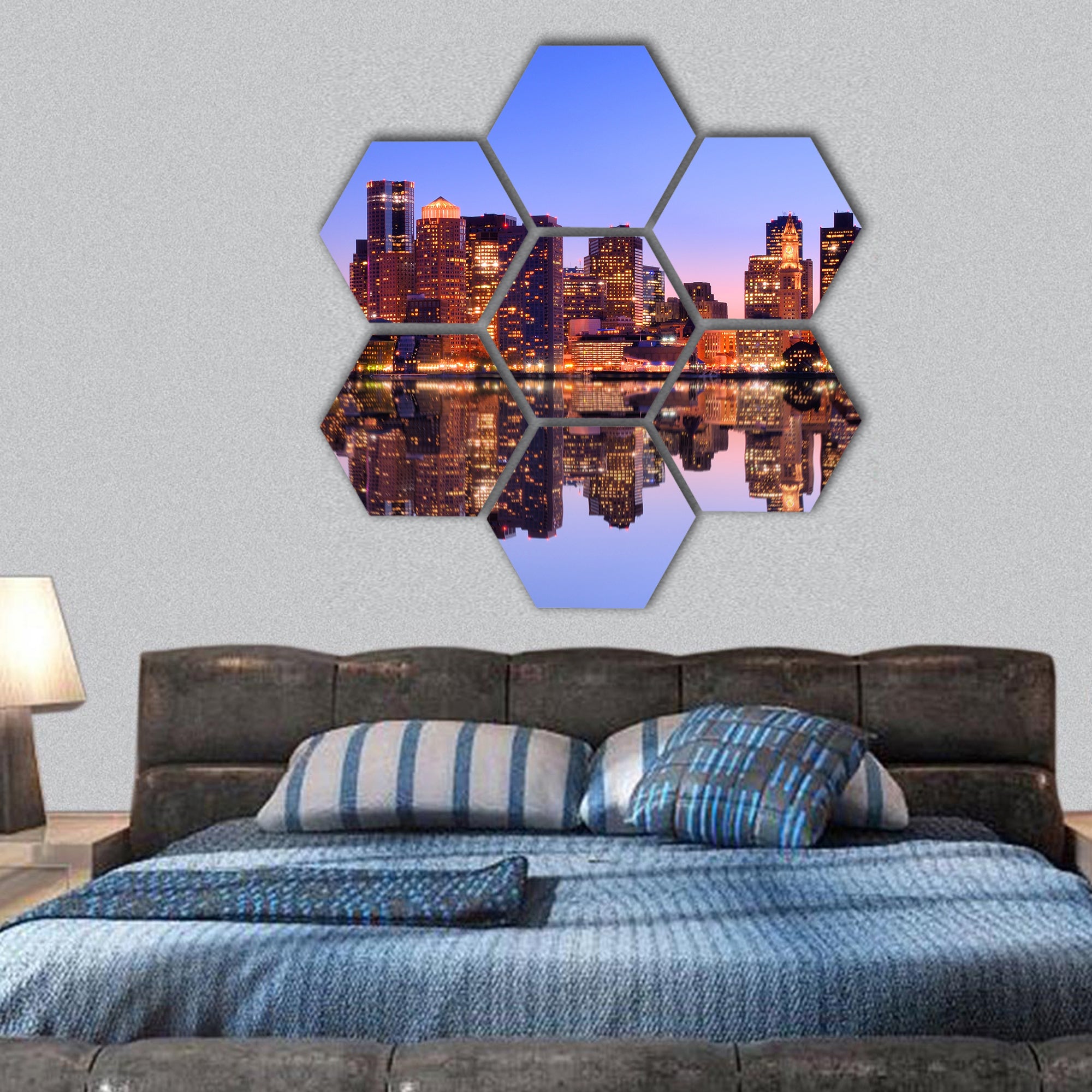 District of Boston, Massachusetts across Boston Harbor hexagonal canvas wall art