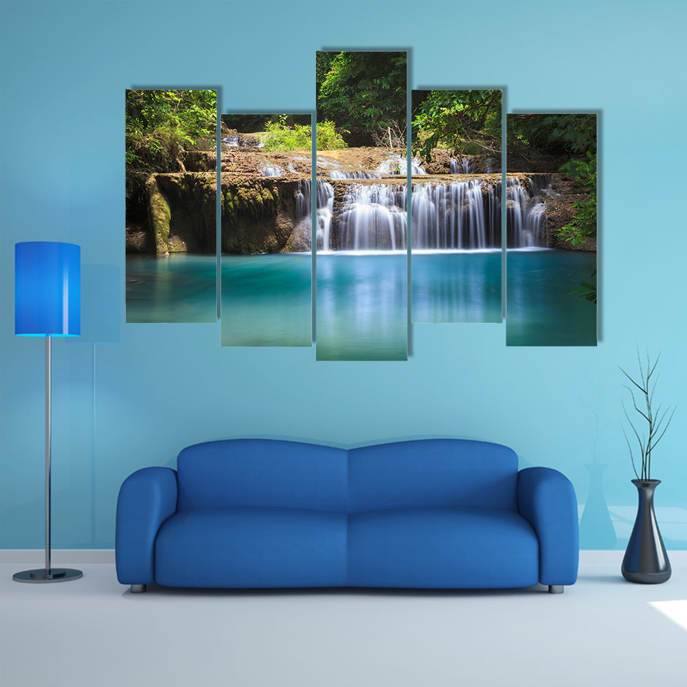 Waterfall in Deep forest, Kanchanaburi Thailand multi panel canvas wall art