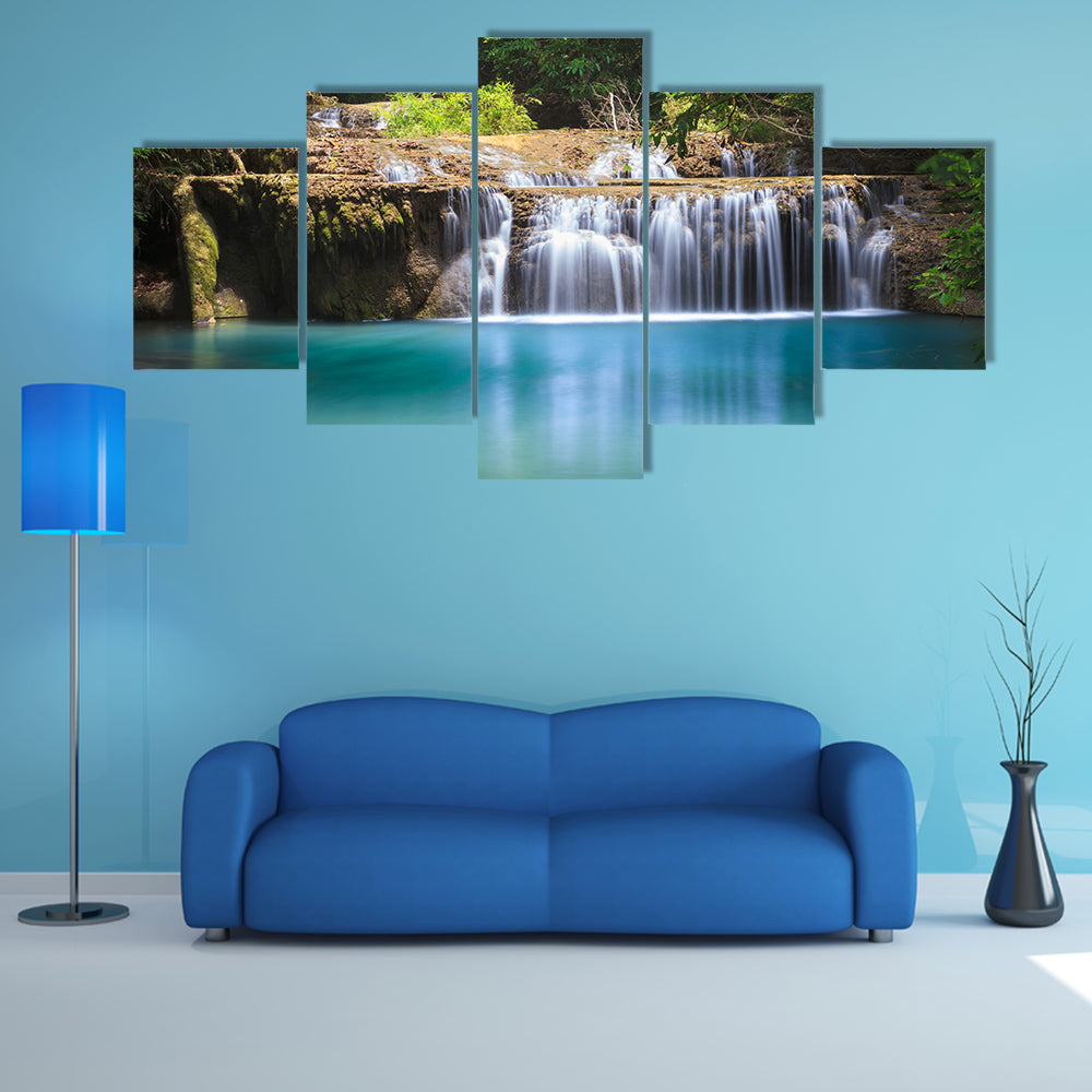 Waterfall in Deep forest, Kanchanaburi Thailand multi panel canvas wall art