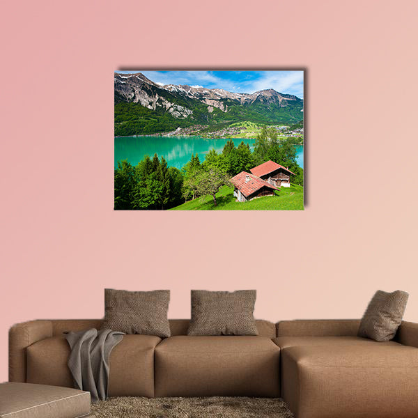 Panorama of Lake Brienz with the town Brienz in the canvas wall art
