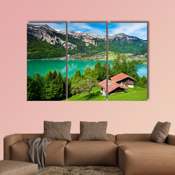 Panorama of Lake Brienz with the town Brienz in the canvas wall art