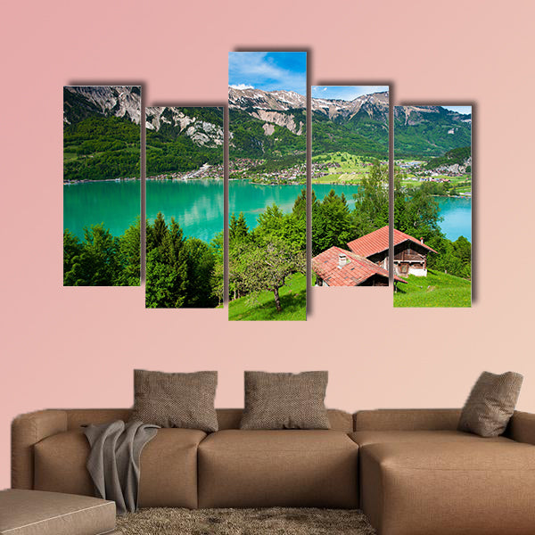 Panorama of Lake Brienz with the town Brienz in the canvas wall art