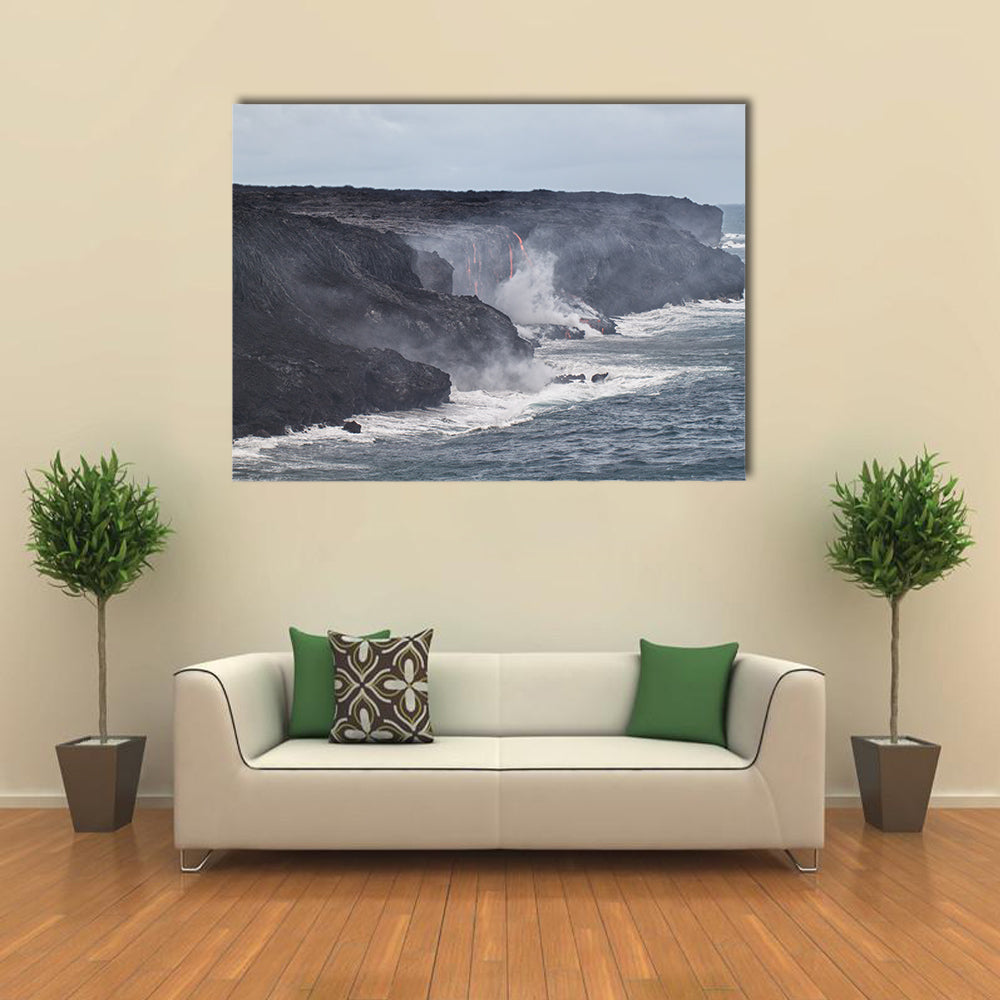 Lava erupting into Pacific Ocean in Hawaii Big Island multi panel canvas wall art