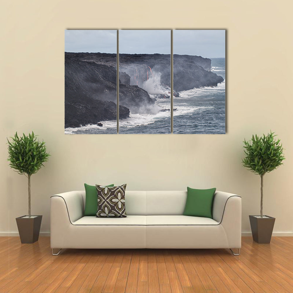 Lava erupting into Pacific Ocean in Hawaii Big Island multi panel canvas wall art