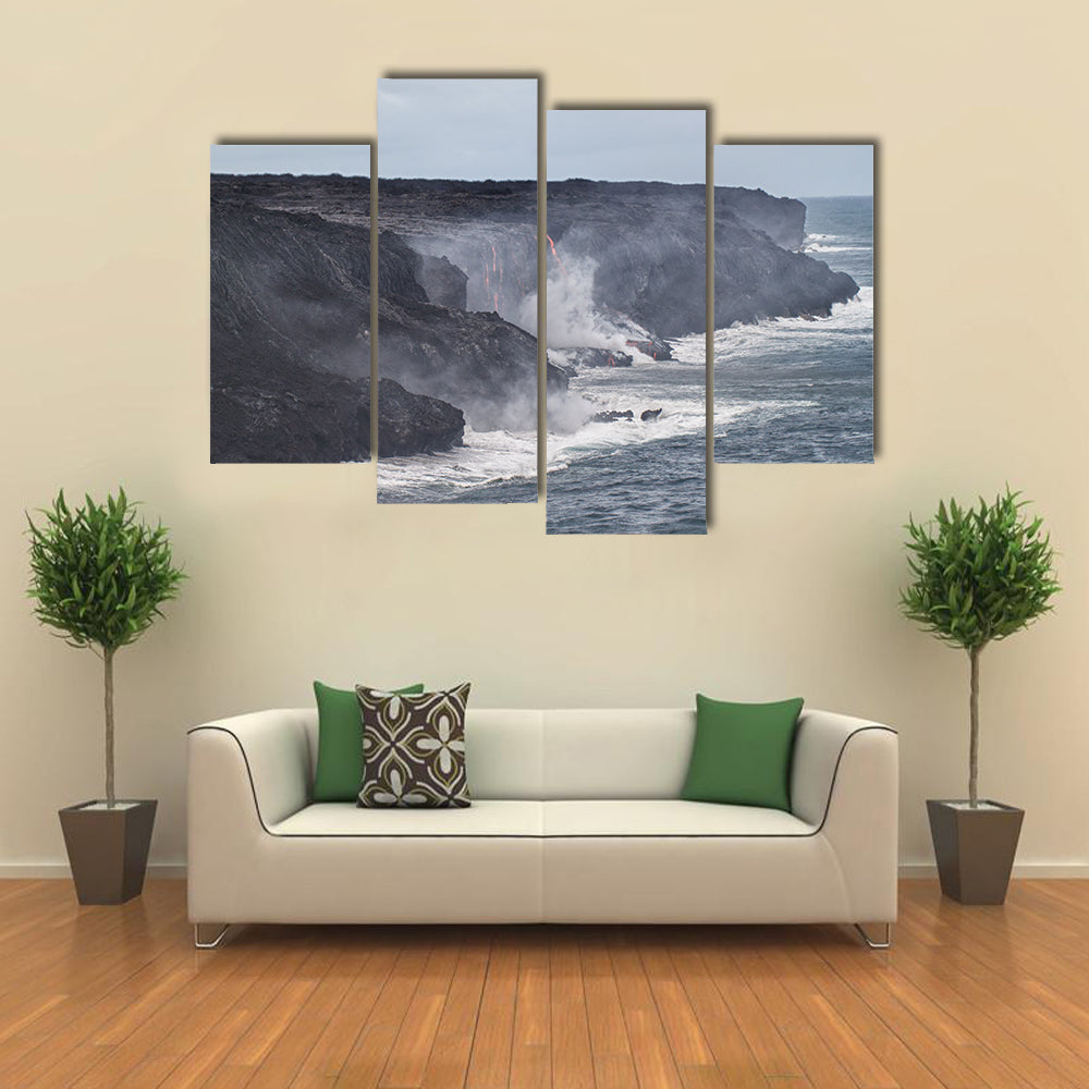 Lava erupting into Pacific Ocean in Hawaii Big Island multi panel canvas wall art