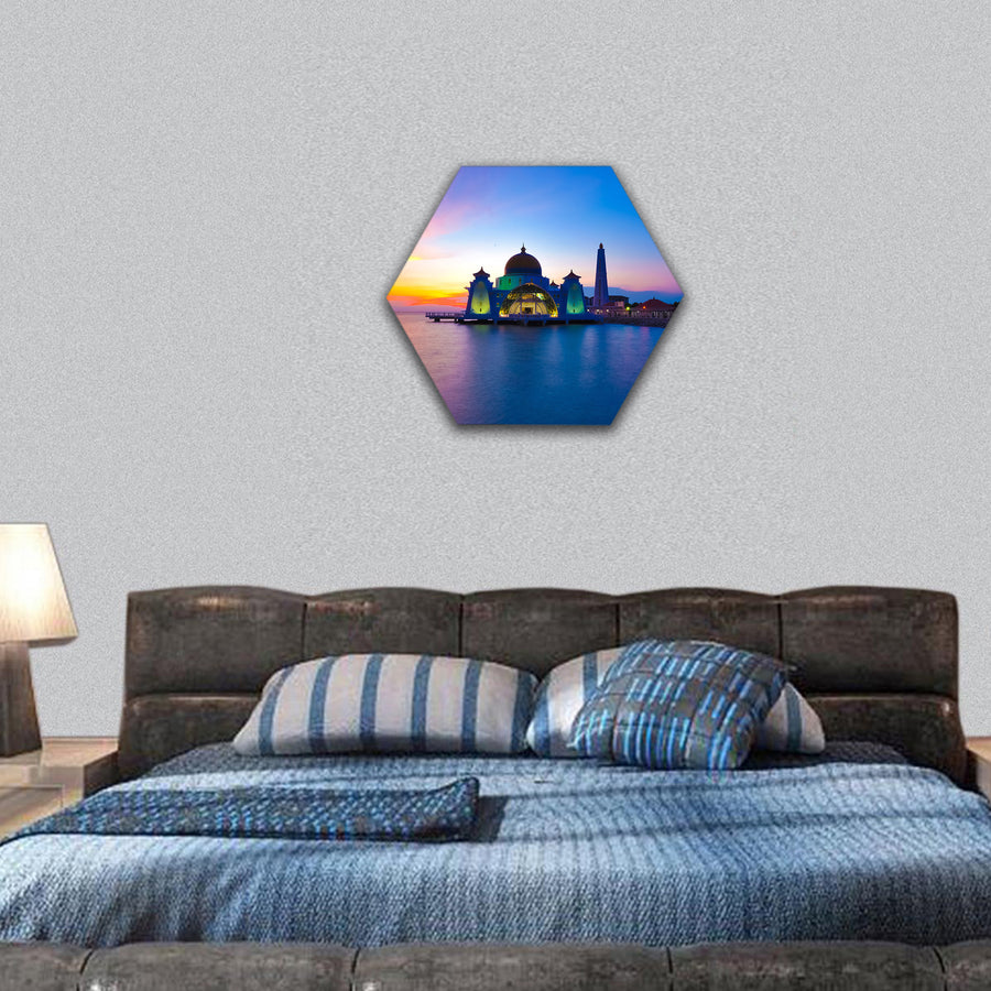 Masjid selat melaka malaysia hexagonal canvas wall art