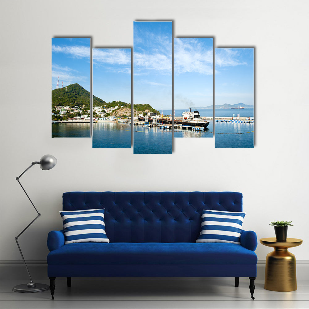 Beautiful Scene Of A Port With City Back Ground In Mexico Multi Panel Canvas Wall Art
