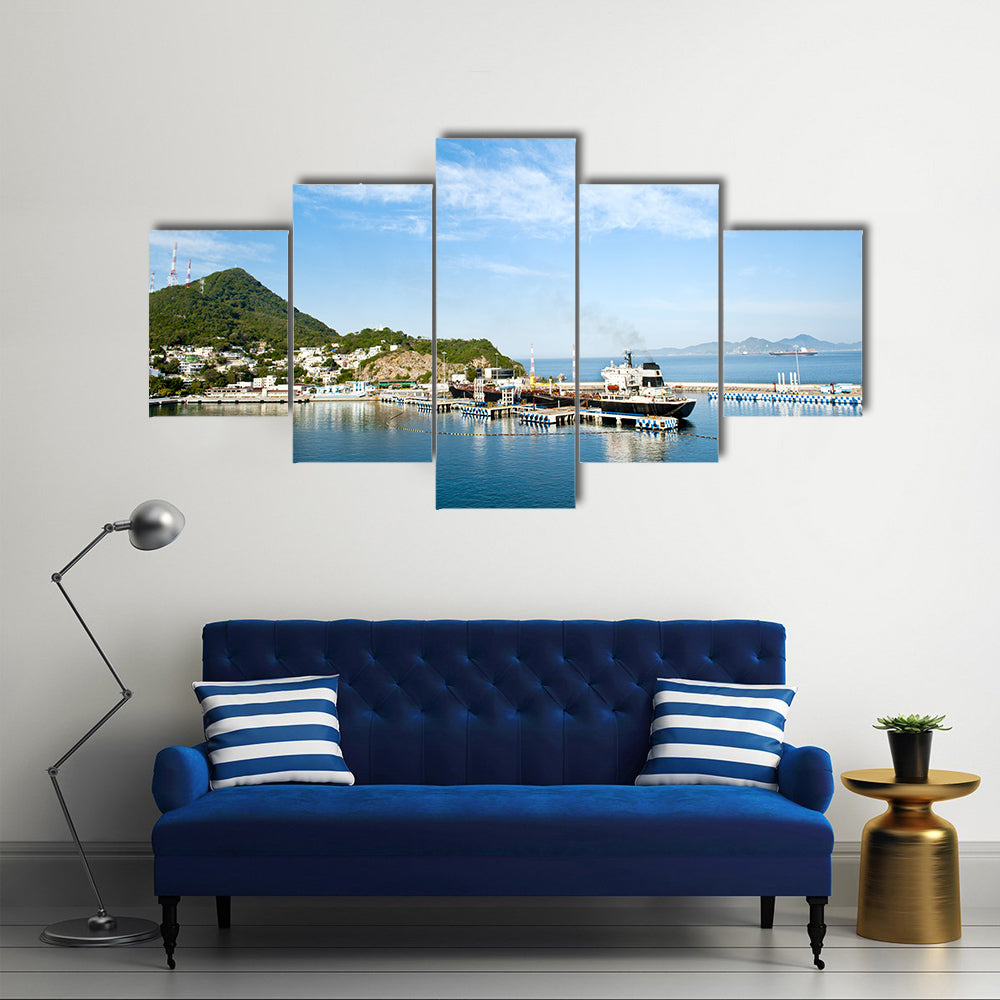 Beautiful Scene Of A Port With City Back Ground In Mexico Multi Panel Canvas Wall Art