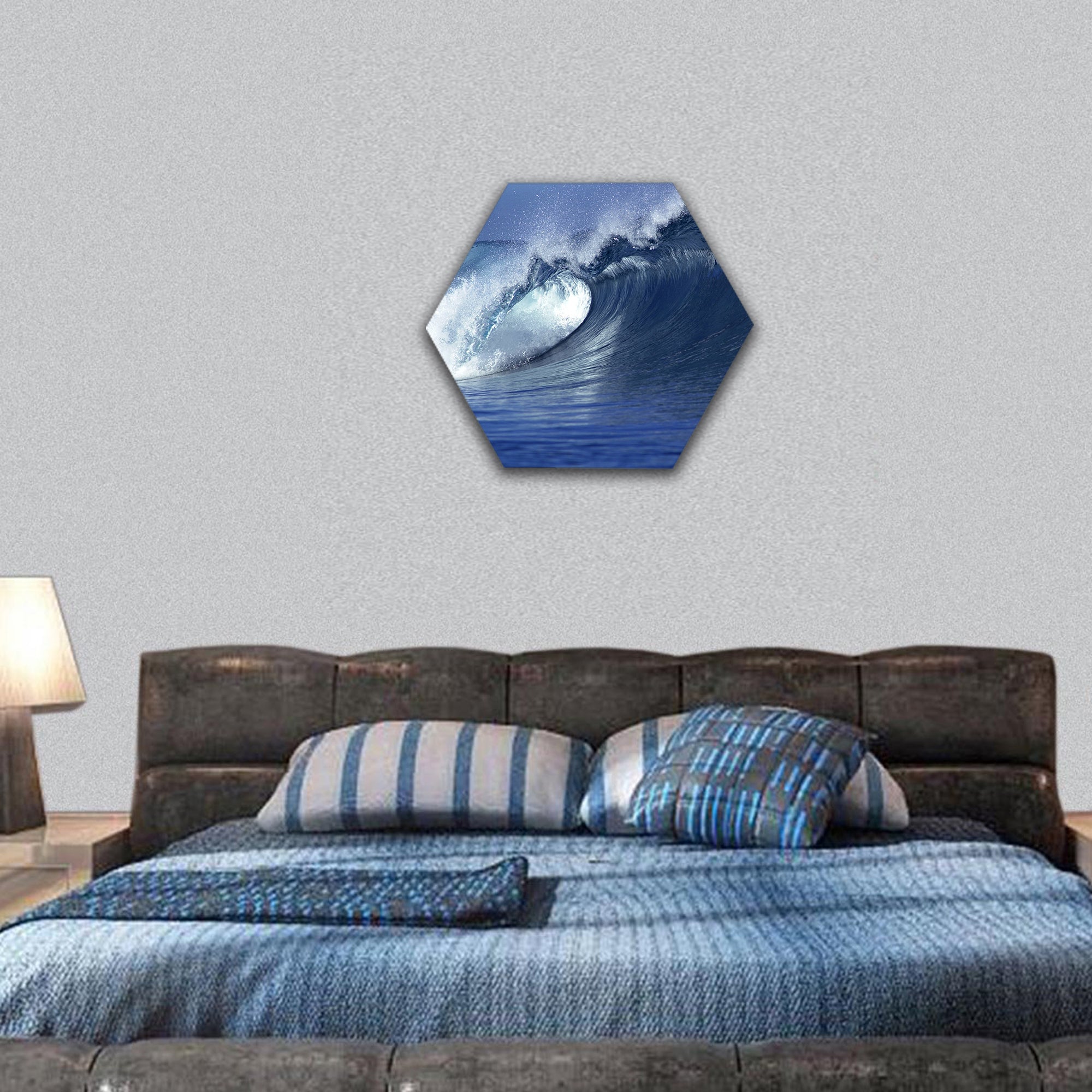 close up image of wave in ocean in Fiji hexagonal canvas wall art