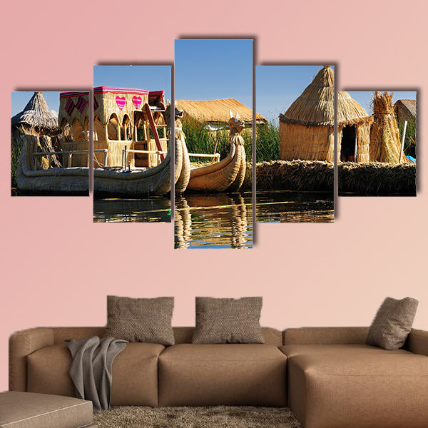 Peru, floating Uros islands on the Titicaca Lake, multi panel canvas wall art