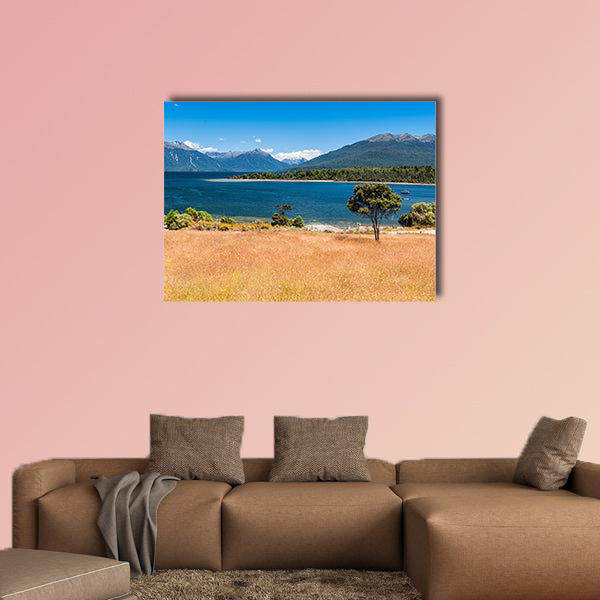 Beautiful turquoise lake, Lake Te Anau, New Zealand Multi panel canvas wall art