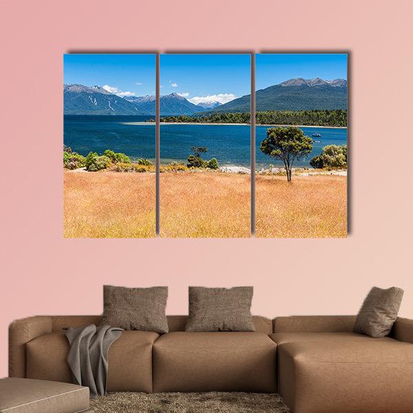 Beautiful turquoise lake, Lake Te Anau, New Zealand Multi panel canvas wall art