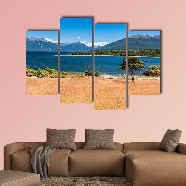 Beautiful turquoise lake, Lake Te Anau, New Zealand Multi panel canvas wall art