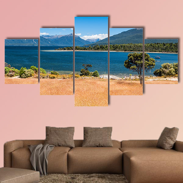 Beautiful turquoise lake, Lake Te Anau, New Zealand Multi panel canvas wall art
