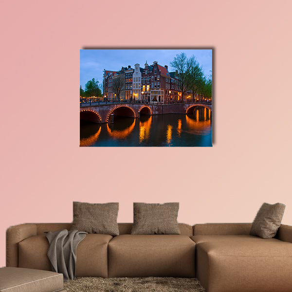 Famous canals of Amsterdam, the Netherlands at duskmous canals of Amsterdam multi panel canvas wall art