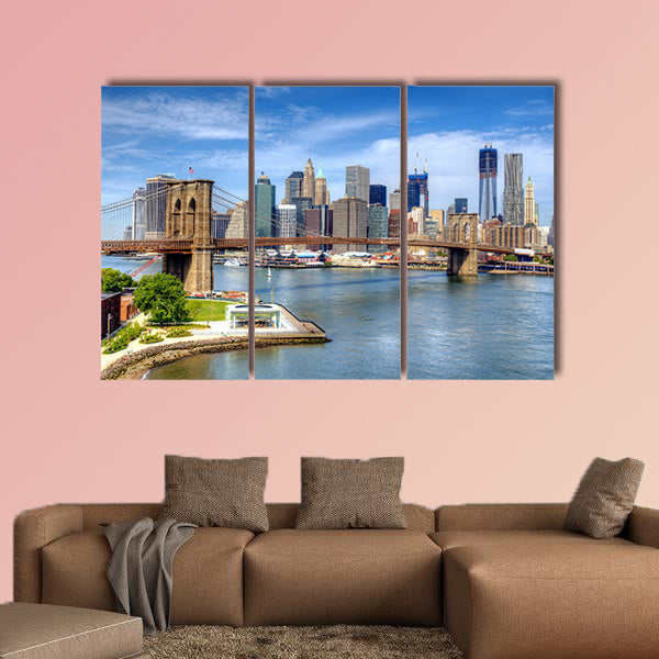 Brooklyn Bridge spans the East River towards Lower Manhattan wall art