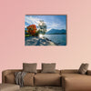 Beautiful morning on lake with mountains on background wall art