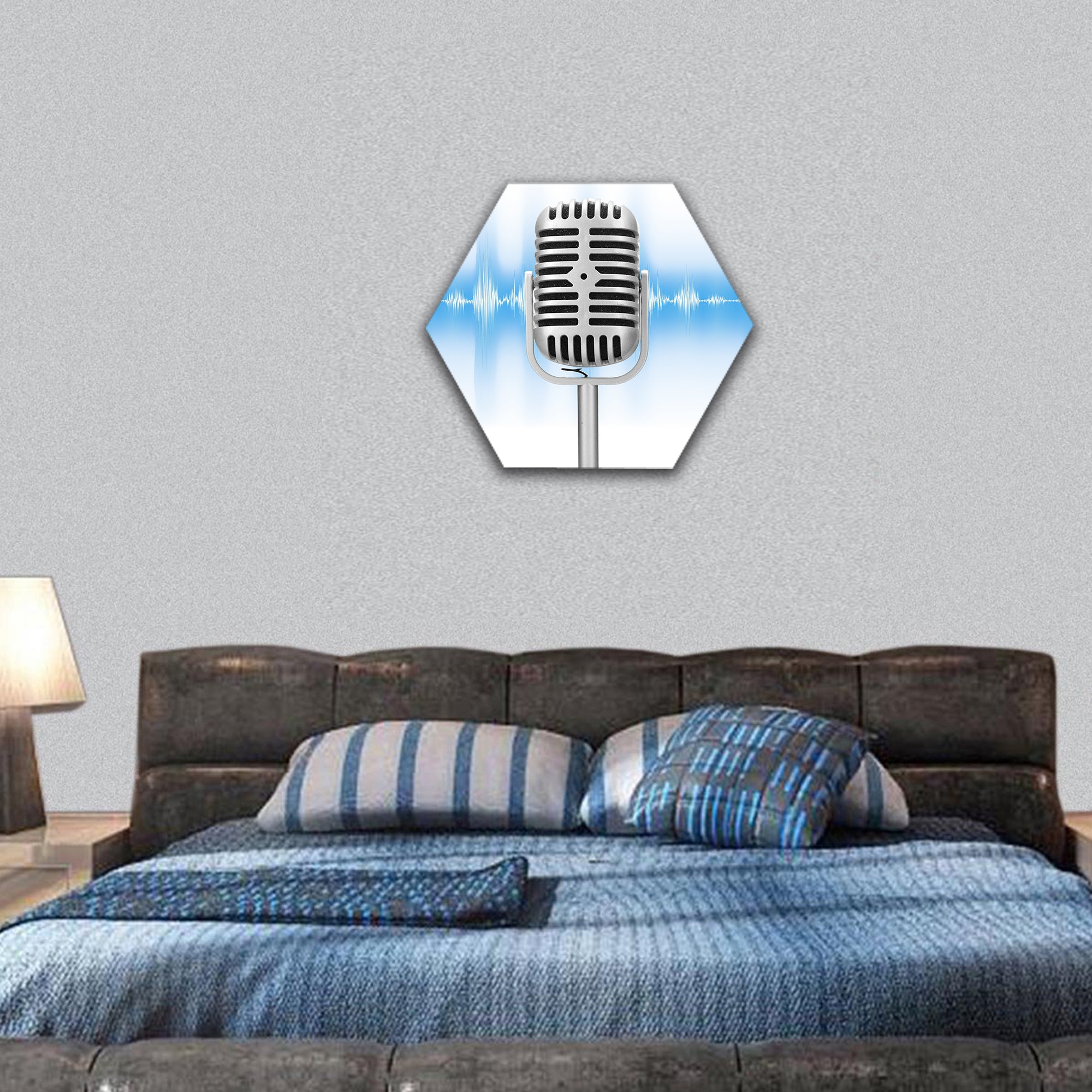 Microphone with audio wave hexagonal canvas wall art