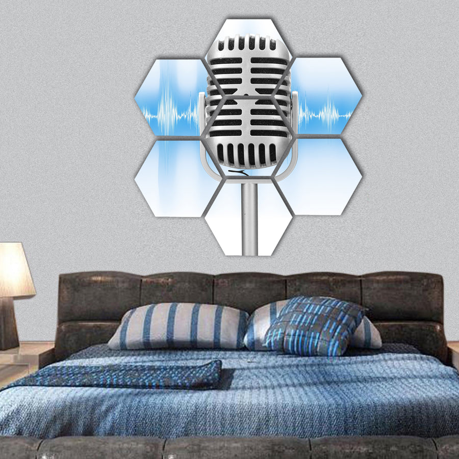 Microphone with audio wave hexagonal canvas wall art