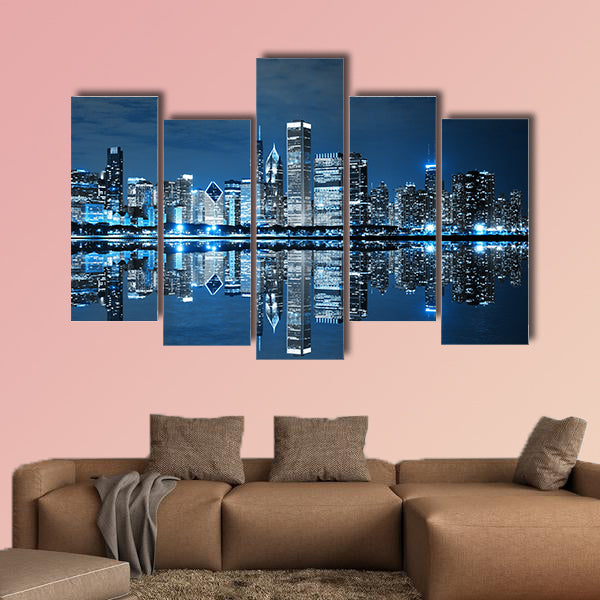 Chicago Downtown at Night Multi panel canvas wall art