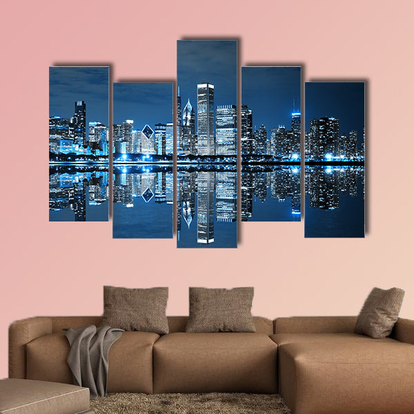 Chicago Downtown at Night multi panel canvas wall art