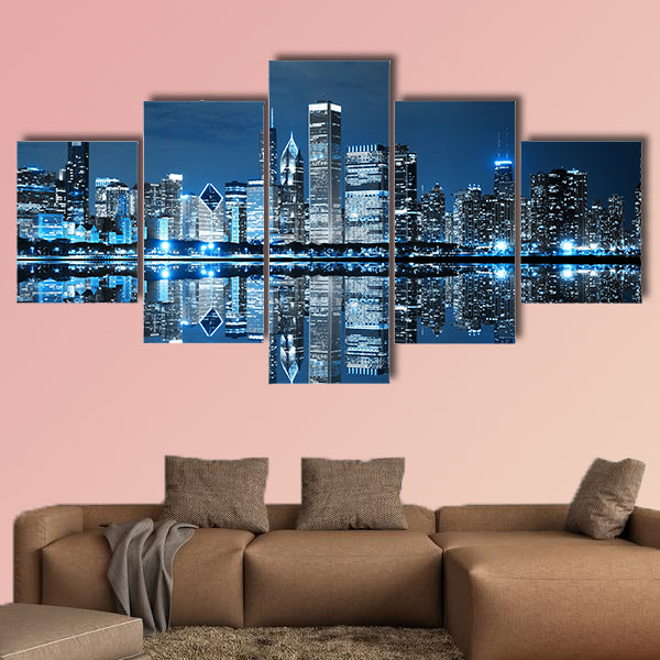 Chicago Downtown at Night multi panel canvas wall art