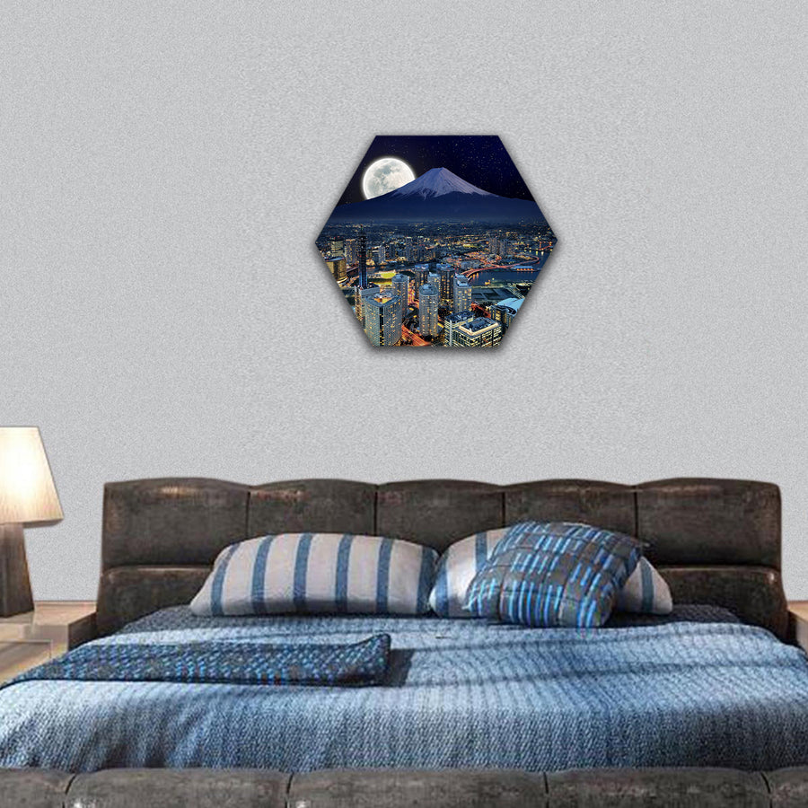Surreal view of Yokohama city hexagonal canvas wall art