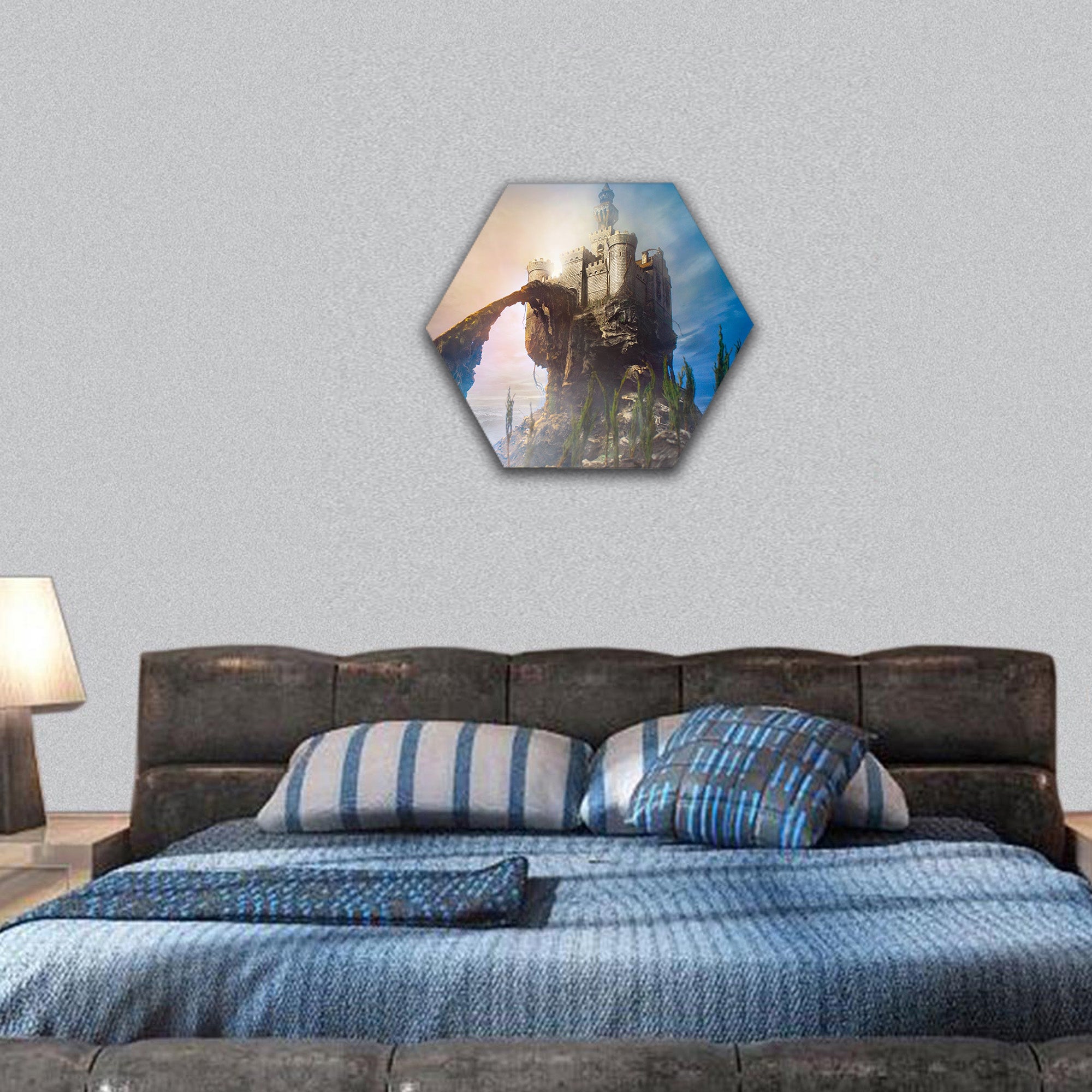 Old castle on the hill hexagonal canvas wall art