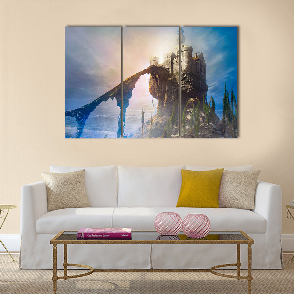 Old castle on the hill Multi Panel Canvas Wall Art